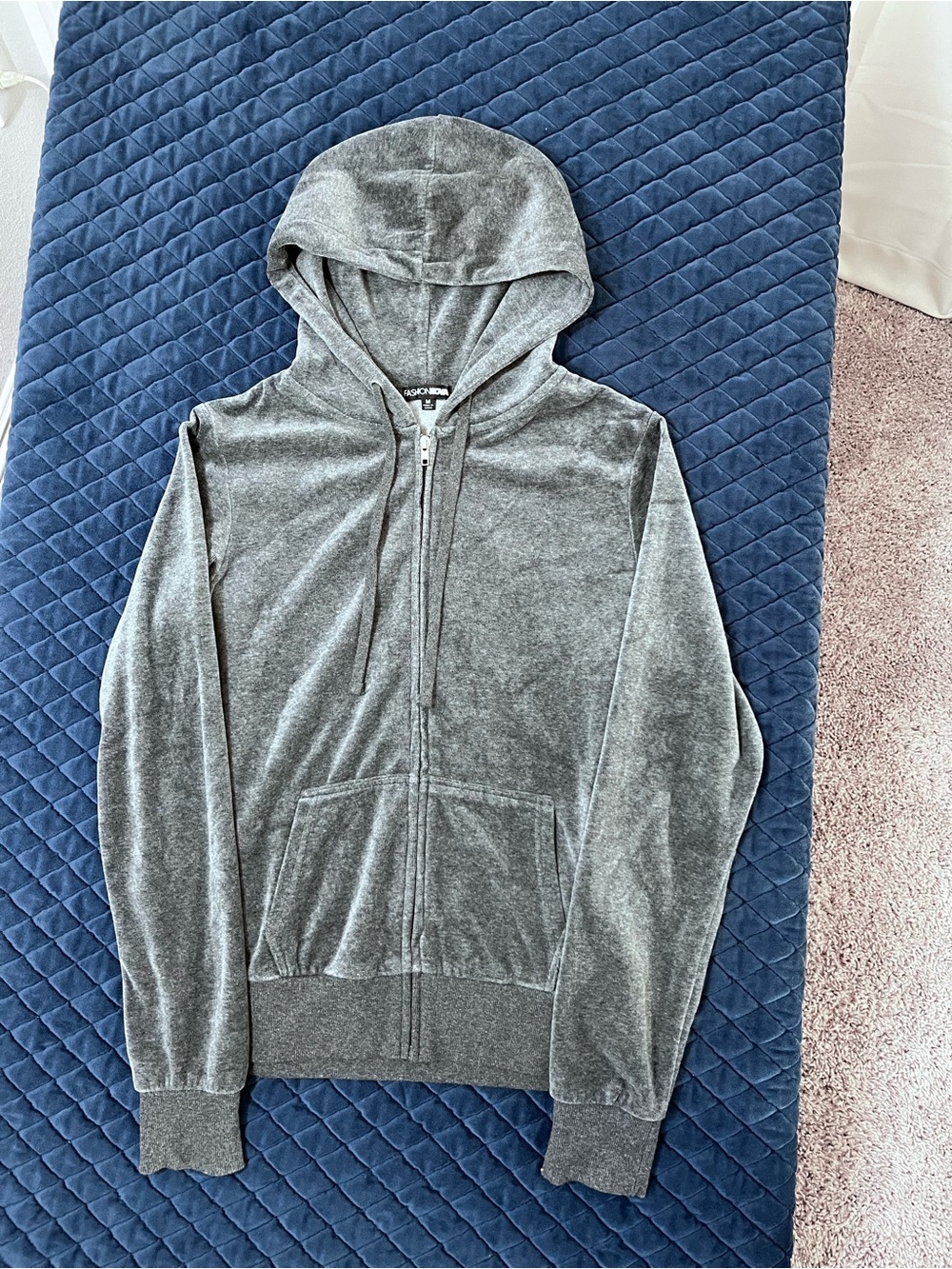 Fashion Nova Gray Velour Zip Hoodie - Soft Texture - Women’s Casual Wear - Sz M